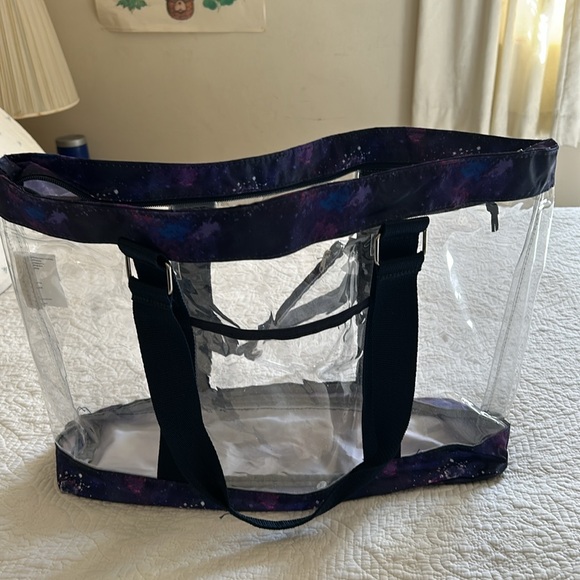 Large clear PVC and starscape Polyester tote bag with small clear PVC zipper bag - Picture 1 of 12